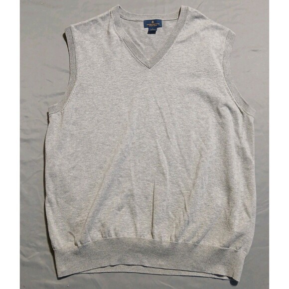 Brooks Brothers Mens Supima Cotton Sweater Vest V Neck Soft Gray L Golf Preppy - Picture 1 of 8